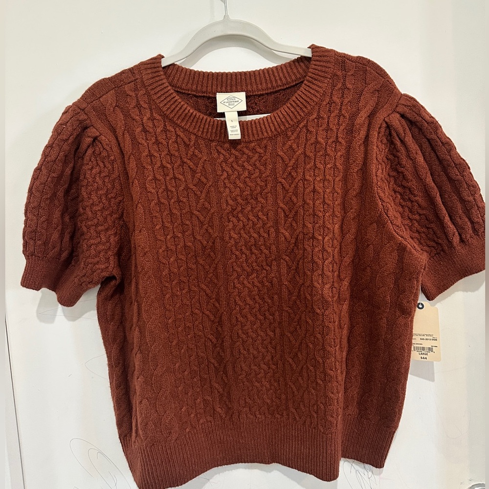 St. John's Bay Rust Cable-Knit Puff Sleeve Crew Top